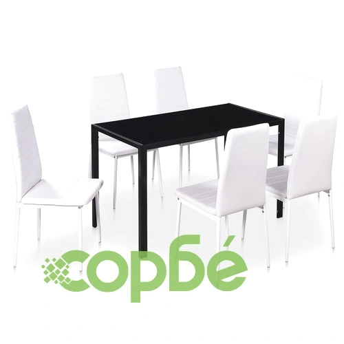 Комплект маса за хранене от 7 части в черно и бяло ➤ топ цена ➤ sorbe.bg