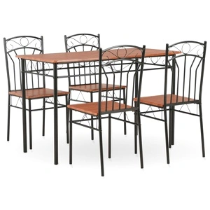 Трапезен комплект, 5 части, МДФ и стомана, кафяв