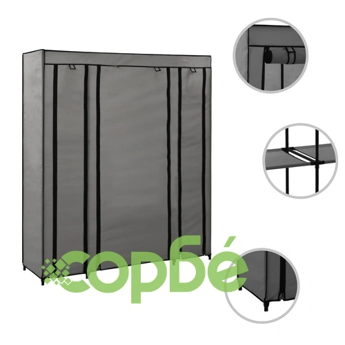 Гардероб с отделения и лостове, сив, 150x45x176 см, плат ➤ топ цена ➤ sorbe.bg