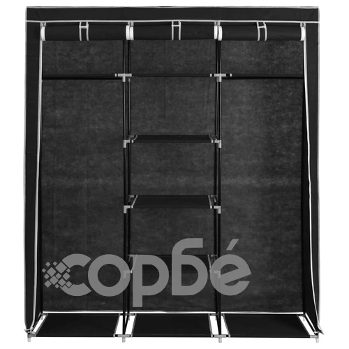 Гардероб с отделения и лостове, черен, 150x45x175 см, плат ➤ топ цена ➤ sorbe.bg