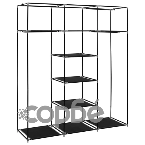 Гардероб с отделения и лостове, черен, 150x45x175 см, плат ➤ топ цена ➤ sorbe.bg
