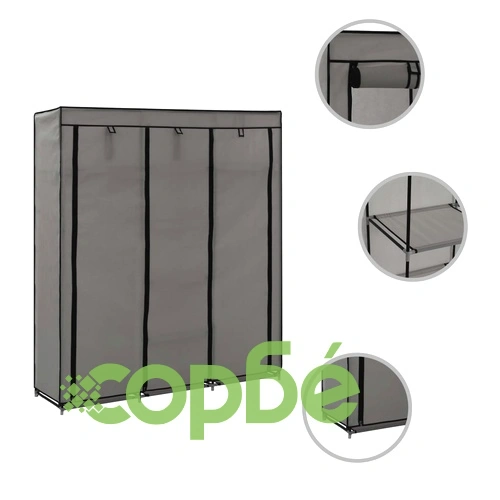 Гардероб с отделения и лостове, сив, 150x45x175 см, плат ➤ топ цена ➤ sorbe.bg