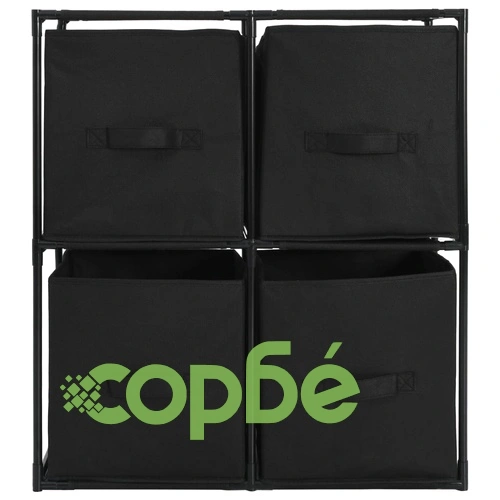 Шкаф за съхранение 4 кошници от плат черен 63x30x71 см стомана ➤ топ цена ➤ sorbe.bg