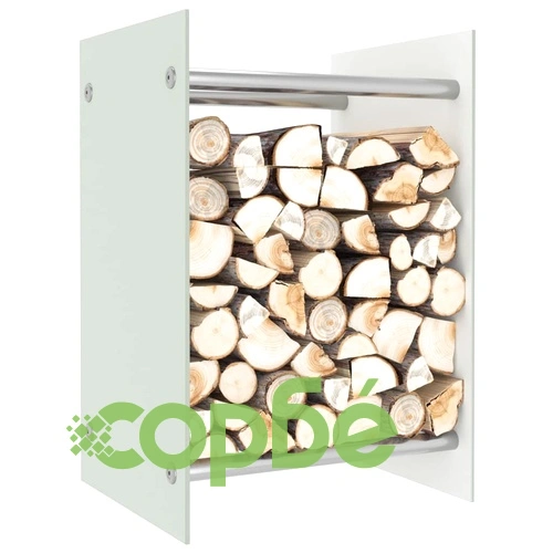 Стойка за дърва, бяла, 40x35x60 см, стъкло ➤ топ цена ➤ sorbe.bg