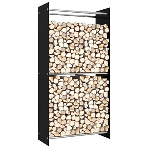 Стойка за дърва, черна, 80x35x160 см, стъкло