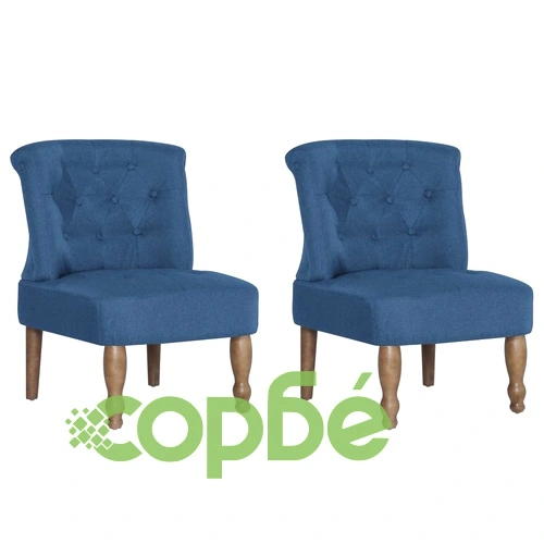 Френски столове, 2 бр, сини, текстил ➤ топ цена ➤ sorbe.bg