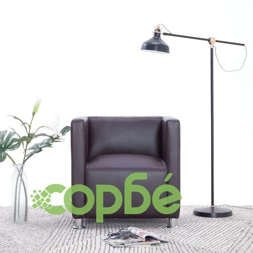 Фотьойл с кубична форма, кафяв, изкуствена кожа ➤ топ цена ➤ sorbe.bg