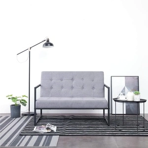 2-местен диван с подлакътници, светлосив, стомана и плат