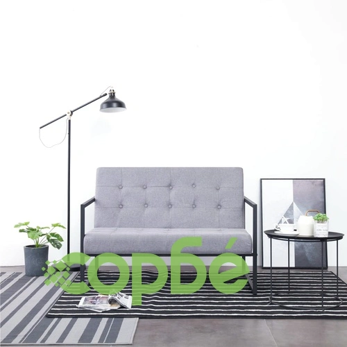 2-местен диван с подлакътници, светлосив, стомана и плат ➤ топ цена ➤ sorbe.bg