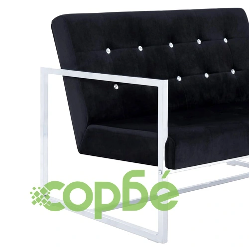 2-местен диван с подлакътници, черен, хром и кадифе ➤ топ цена ➤ sorbe.bg