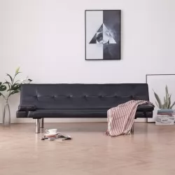 Разтегателен диван с две възглавници, кафяв, изкуствена кожа