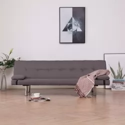 Разтегателен диван с две възглавници, таупе, полиестер