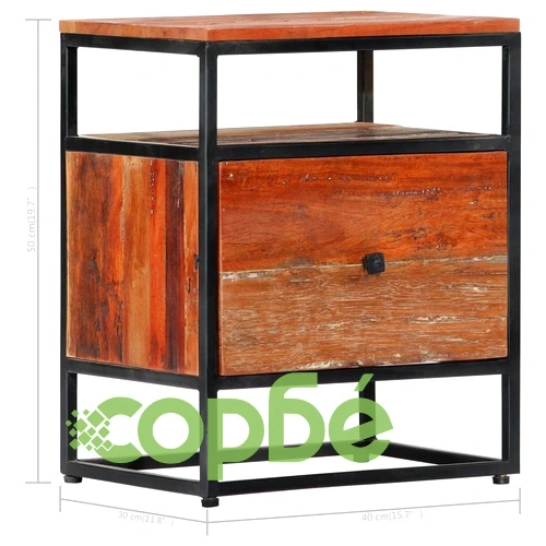 Нощно шкафче, 40х30х50 см, регенерирано дърво масив и стомана ➤ топ цена ➤ sorbe.bg