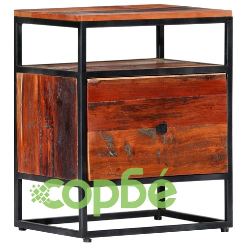 Нощно шкафче, 40х30х50 см, регенерирано дърво масив и стомана ➤ топ цена ➤ sorbe.bg