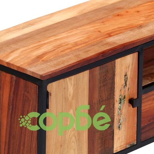 ТВ шкаф, 120x30x40 cм, регенерирано дърво масив и стомана ➤ топ цена ➤ sorbe.bg