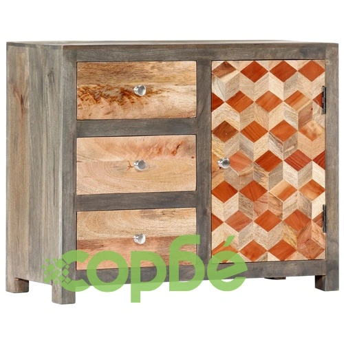 Страничен шкаф, сив, 75x30x60 см, мангово дърво масив ➤ топ цена ➤ sorbe.bg