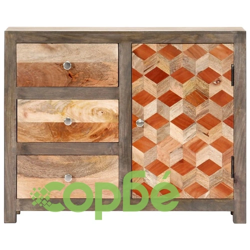 Страничен шкаф, сив, 75x30x60 см, мангово дърво масив ➤ топ цена ➤ sorbe.bg