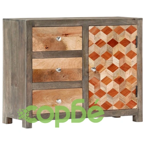 Страничен шкаф, сив, 75x30x60 см, мангово дърво масив ➤ топ цена ➤ sorbe.bg