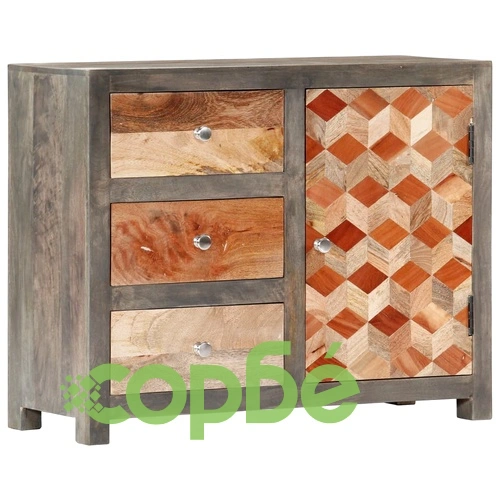 Страничен шкаф, сив, 75x30x60 см, мангово дърво масив ➤ топ цена ➤ sorbe.bg