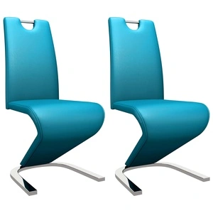 Трапезни столове, зигзагообразни, 2 бр, сини, изкуствена кожа