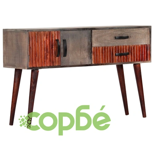 Конзолна маса, сива, 120x35x75 cм, грубо манго масив ➤ топ цена ➤ sorbe.bg