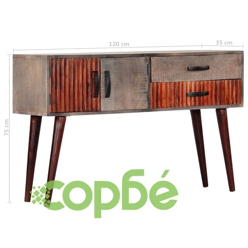 Конзолна маса, сива, 120x35x75 cм, грубо манго масив ➤ топ цена ➤ sorbe.bg