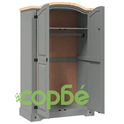 Гардероб, мексикански бор, стил Корона, 2 врати, сив ➤ топ цена ➤ sorbe.bg