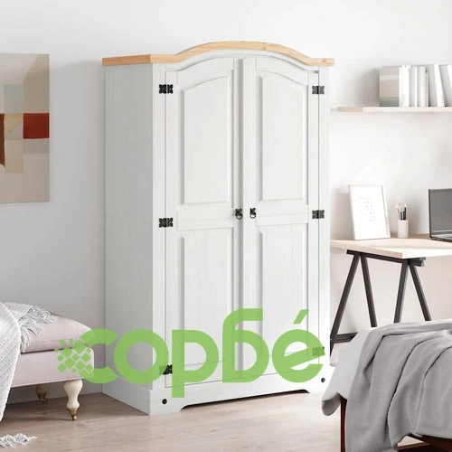 Гардероб, мексикански бор, стил Корона, 2 врати, бял ➤ топ цена ➤ sorbe.bg