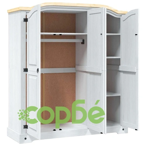 Гардероб, мексикански бор, стил Корона, 3 врати, бял ➤ топ цена ➤ sorbe.bg