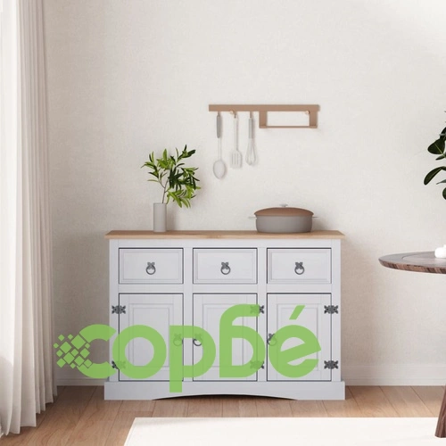 Сайдборд, мексикански бор, стил Корона, сив, 132x43x78 cм ➤ топ цена ➤ sorbe.bg
