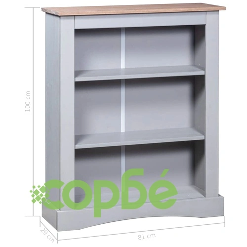 Библиотека 3 рафта мексикански бор стил Корона сив 81x29x100 cм ➤ топ цена ➤ sorbe.bg
