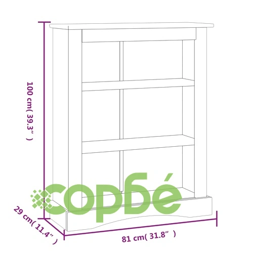 Библиотека 3 рафта мексикански бор стил Корона сив 81x29x100 cм ➤ топ цена ➤ sorbe.bg