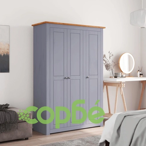 Гардероб с 3 врати, сив, 118x50x171,5 см, бор, Panama Range ➤ топ цена ➤ sorbe.bg