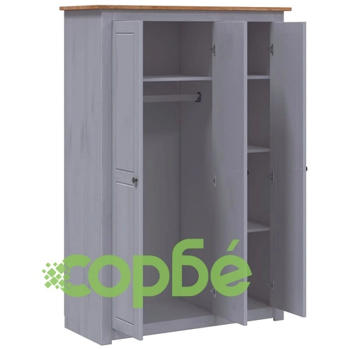 Гардероб с 3 врати, сив, 118x50x171,5 см, бор, Panama Range ➤ топ цена ➤ sorbe.bg
