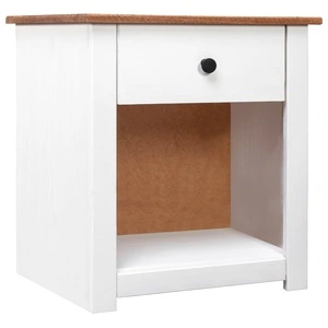 Нощно шкафче, бяло, 46x40x57 см, бор масив, стил Панама