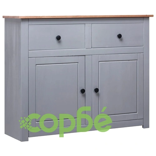 Сайдборд, сив, 93x40x80 см, бор масив, стил Панама ➤ топ цена ➤ sorbe.bg