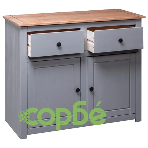 Сайдборд, сив, 93x40x80 см, бор масив, стил Панама ➤ топ цена ➤ sorbe.bg