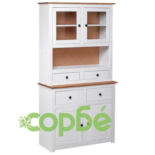 Бюфет, бял, 93x40,5x180 см, бор масив, стил Панама ➤ топ цена ➤ sorbe.bg