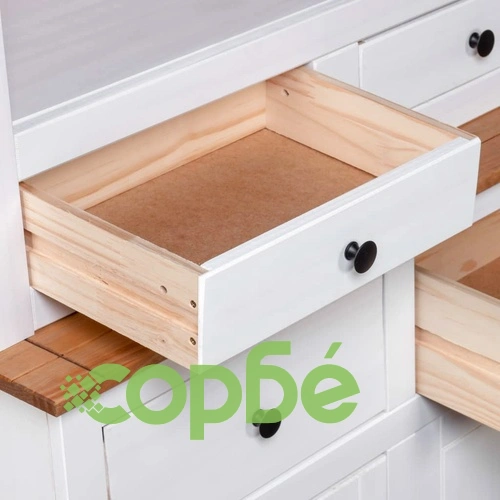 Бюфет, бял, 93x40,5x180 см, бор масив, стил Панама ➤ топ цена ➤ sorbe.bg