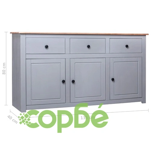 Сайдборд, сив, 135x40x80 см, бор масив, стил Панама ➤ топ цена ➤ sorbe.bg