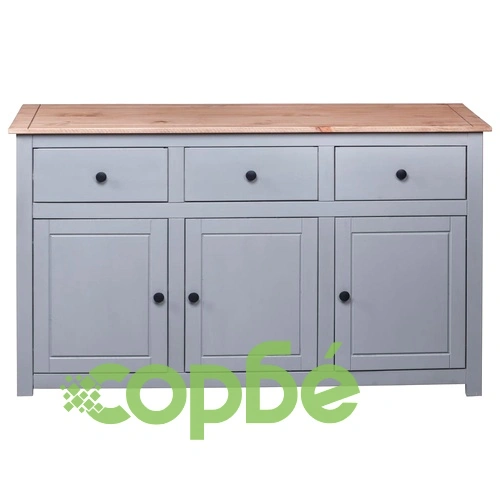 Сайдборд, сив, 135x40x80 см, бор масив, стил Панама ➤ топ цена ➤ sorbe.bg