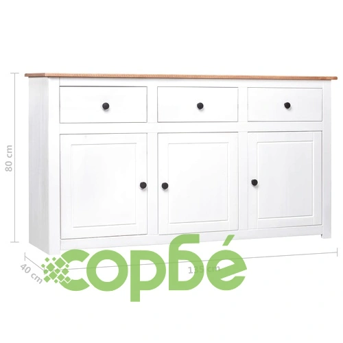 Сайдборд, бял, 135x40x80 см, бор масив, стил Панама ➤ топ цена ➤ sorbe.bg