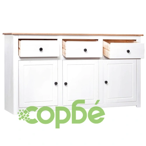 Сайдборд, бял, 135x40x80 см, бор масив, стил Панама ➤ топ цена ➤ sorbe.bg