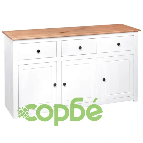 Сайдборд, бял, 135x40x80 см, бор масив, стил Панама ➤ топ цена ➤ sorbe.bg