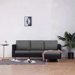 3-местен диван с възглавници, черен, изкуствена кожа