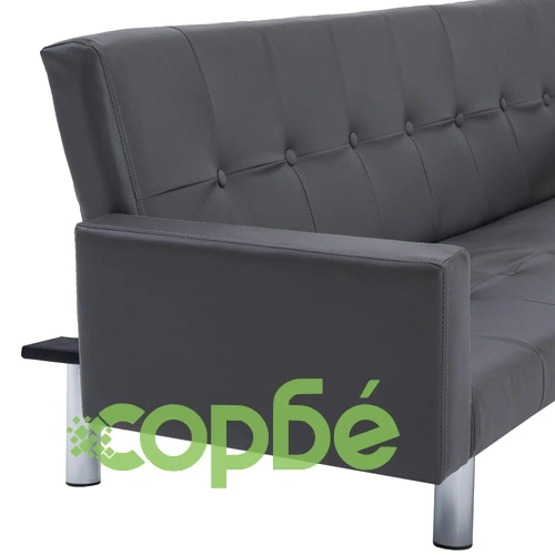 Разтегателен диван с подлакътници, сив, изкуствена кожа ➤ топ цена ➤ sorbe.bg