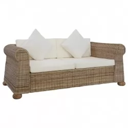 2-местен диван с възглавници, естествен ратан