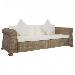 3-местен диван с възглавници, естествен ратан