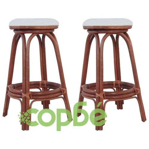 Бар табуретки, 2 бр, кафяви, ратан  ➤ топ цена ➤ sorbe.bg