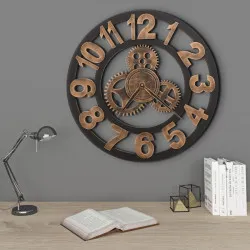 Стенен часовник, метал, 58 см, златисто и черно